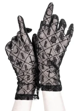 Gotyckie czarne rękawiczki Luxurious Goth Monogram-Restyle Fashion