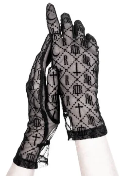 Gotyckie czarne rękawiczki Luxurious Goth Monogram-Restyle Fashion