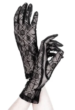 Gotyckie czarne rękawiczki Luxurious Goth Monogram-Restyle Fashion