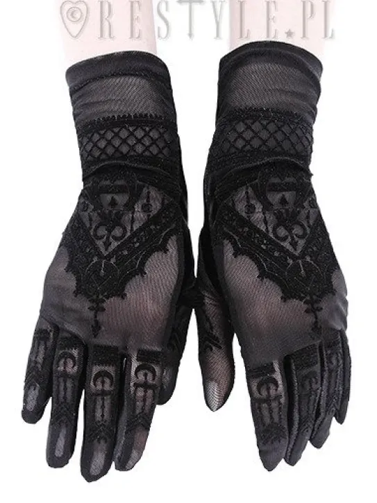 Gotyckie rękawiczki z siateczki z wzorem mehendi, księżyce "Henna Gloves"-Restyle Outlet