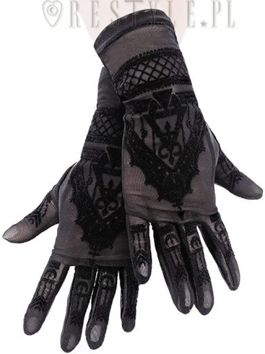 Gotyckie rękawiczki z siateczki z wzorem mehendi, księżyce "Henna Gloves"-Restyle Outlet