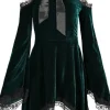 GREEN GAYA VELVET DRESS Zielona sukienka z kieszeniami-Restyle Online