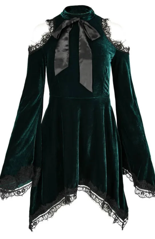 GREEN GAYA VELVET DRESS Zielona sukienka z kieszeniami-Restyle Online