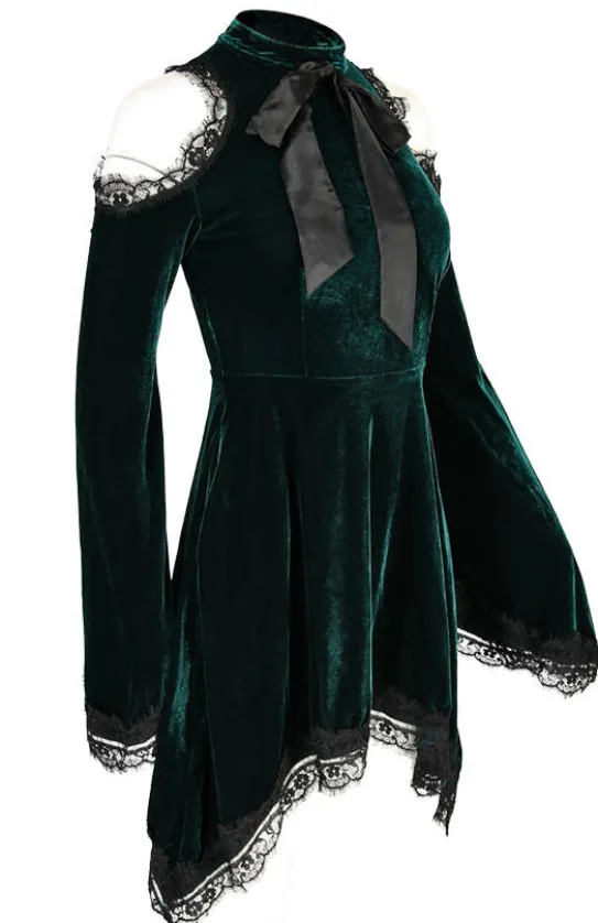 GREEN GAYA VELVET DRESS Zielona sukienka z kieszeniami-Restyle Online