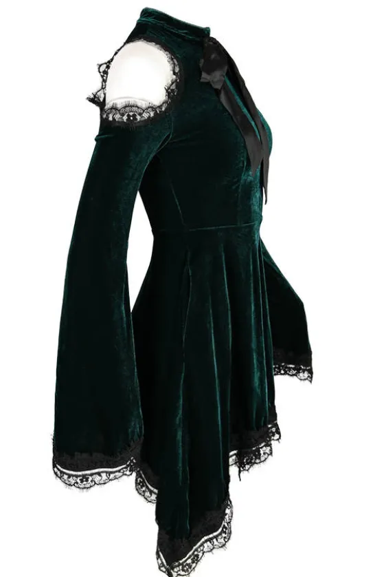 GREEN GAYA VELVET DRESS Zielona sukienka z kieszeniami-Restyle Online