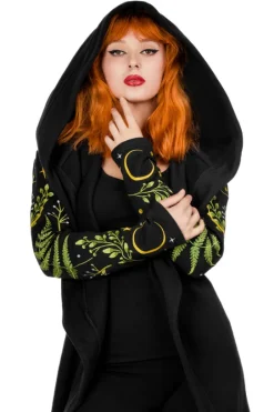 HERBAL HOODIE haft paproć i księżyc Długa, gotycka bluza z paprocią-Restyle Sale