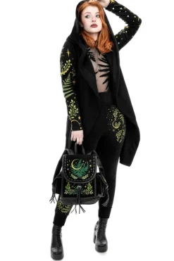 HERBAL HOODIE haft paproć i księżyc Długa, gotycka bluza z paprocią-Restyle Sale