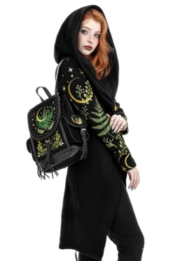 HERBAL HOODIE haft paproć i księżyc Długa, gotycka bluza z paprocią-Restyle Sale