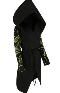 HERBAL HOODIE haft paproć i księżyc Długa, gotycka bluza z paprocią-Restyle Sale