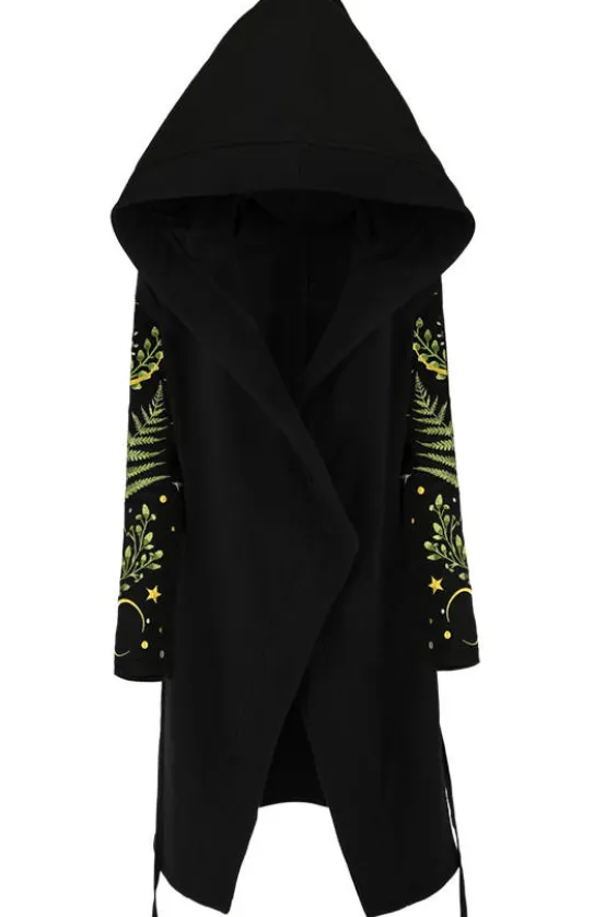 HERBAL HOODIE haft paproć i księżyc Długa, gotycka bluza z paprocią-Restyle Sale