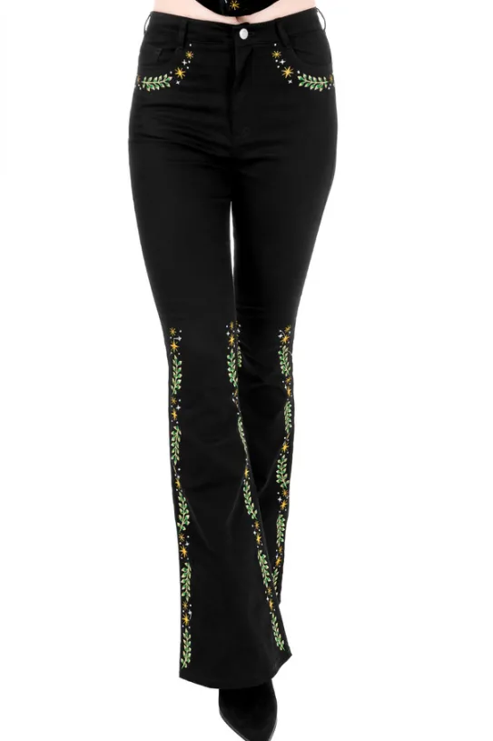 HERBAL JEANS haftowane dzwony z wysokim stanem-Restyle Online