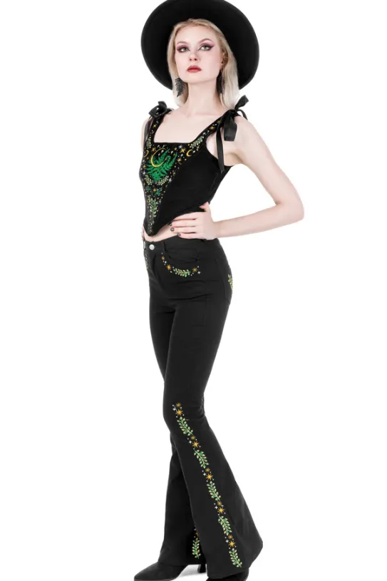 HERBAL JEANS haftowane dzwony z wysokim stanem-Restyle Online