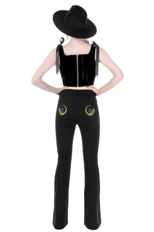 HERBAL JEANS haftowane dzwony z wysokim stanem-Restyle Online