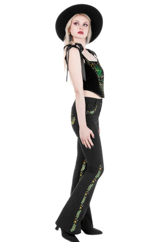 HERBAL JEANS haftowane dzwony z wysokim stanem-Restyle Online