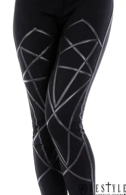 Legginsy, gotyckie getry bawełniane z pentagramami harness "PENTAGRAM LEGGINGS"-Restyle Online