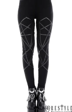 Legginsy, gotyckie getry bawełniane z pentagramami harness