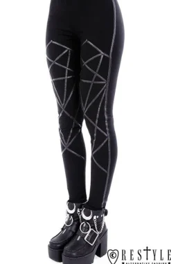 Legginsy, gotyckie getry bawełniane z pentagramami harness
