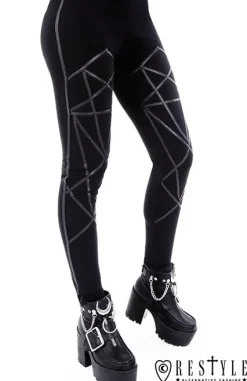 Legginsy, gotyckie getry bawełniane z pentagramami harness