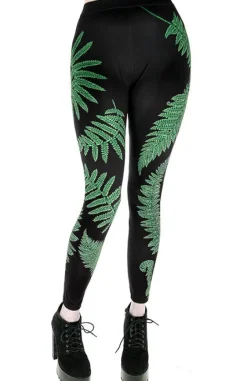 Legginsy z nadrukiem zielonych paproci-Restyle Online