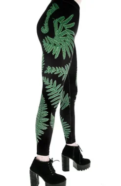 Legginsy z nadrukiem zielonych paproci-Restyle Online