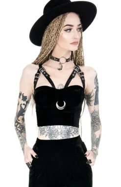 MOON HARNESS TOP czarny krótki top welur-Restyle Clearance