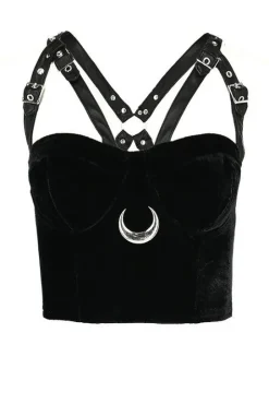 MOON HARNESS TOP czarny krótki top welur-Restyle Clearance