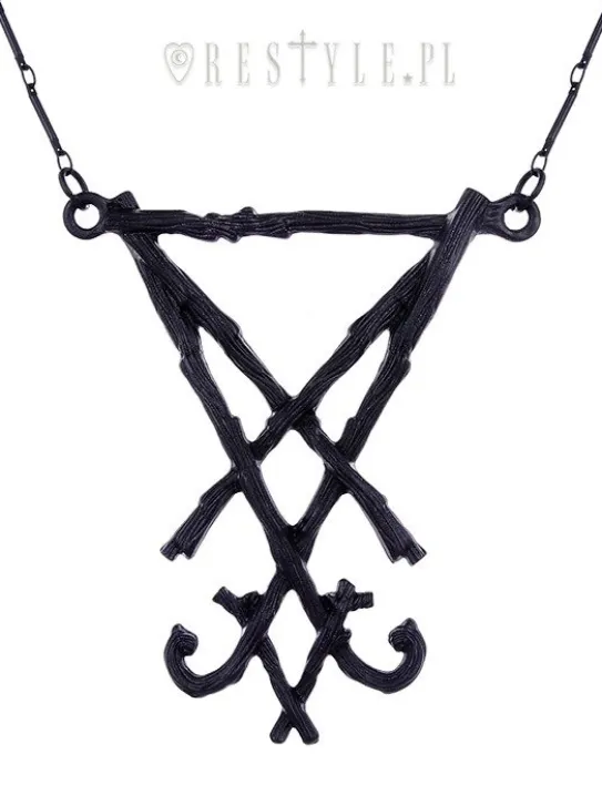 Naszyjnik długi, srebrny wisior okultystyczny "LUCIFER SIGIL BLACK"-Restyle Discount