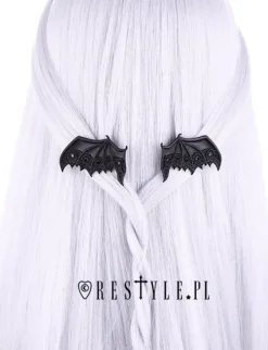 Para spinek do włosów, gotyckie spinki, czarne koronkowe nietoperze "LACE BAT WINGS"-Restyle New