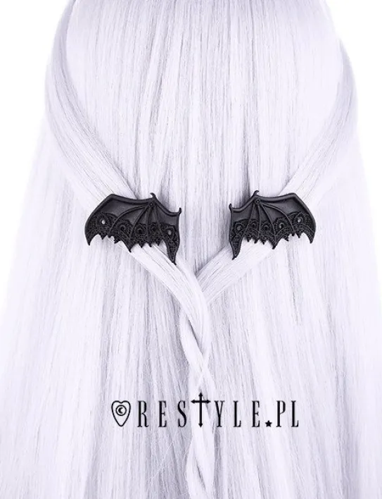 Para spinek do włosów, gotyckie spinki, czarne koronkowe nietoperze "LACE BAT WINGS"-Restyle New