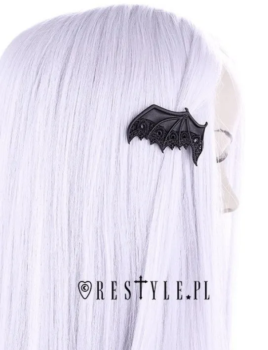 Para spinek do włosów, gotyckie spinki, czarne koronkowe nietoperze "LACE BAT WINGS"-Restyle New