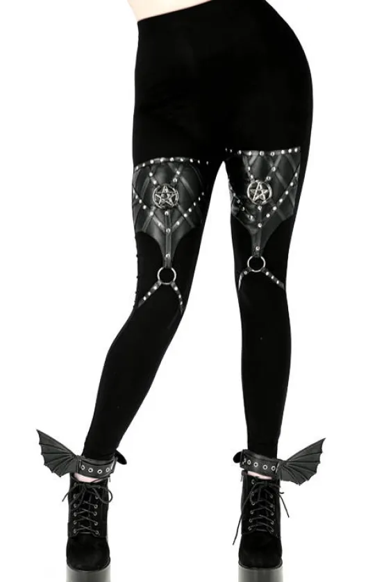PENTAGRAM HARNESS LEGGINGS legginsy z bawełny z harnessem-Restyle Outlet