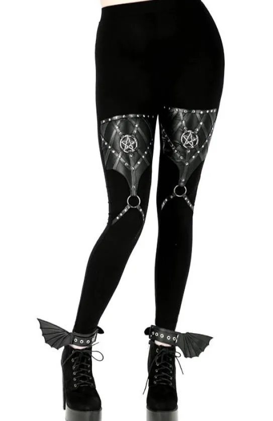 PENTAGRAM HARNESS LEGGINGS legginsy z bawełny z harnessem-Restyle Outlet