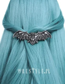 Srebrna gotycka spinka do włosów, ażurowy nietoperz "LACE BAT SILVER HAIRCLIP"-Restyle Hot
