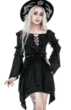 Sukienka gotycka BARDOT DRESS z falbanami i wiązaniem-Restyle Sale