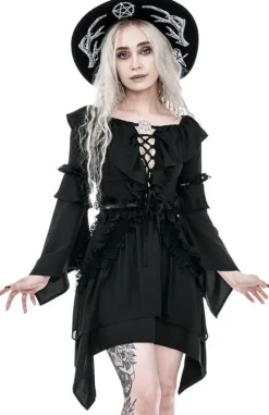 Sukienka gotycka BARDOT DRESS z falbanami i wiązaniem-Restyle Sale