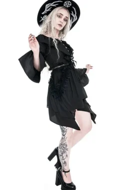 Sukienka gotycka BARDOT DRESS z falbanami i wiązaniem-Restyle Sale