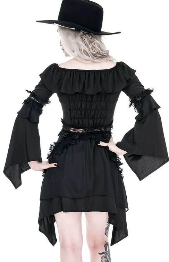 Sukienka gotycka BARDOT DRESS z falbanami i wiązaniem-Restyle Sale