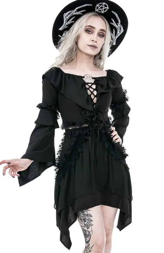 Sukienka gotycka BARDOT DRESS z falbanami i wiązaniem-Restyle Sale