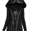 TWIN MOON HOODIE czarna gotycka bluza z dwoma suwakami i nadrukiem-Restyle New