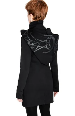TWIN MOON HOODIE czarna gotycka bluza z dwoma suwakami i nadrukiem-Restyle New