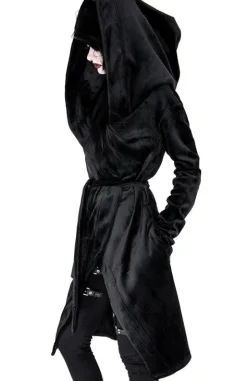 VELVET REAPER HOODIE, czarna gotycka aksamitna bluza z dużym kapturem-Restyle Hot