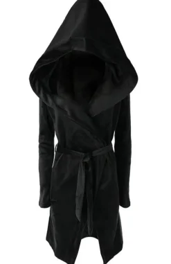 VELVET REAPER HOODIE, czarna gotycka aksamitna bluza z dużym kapturem-Restyle Hot