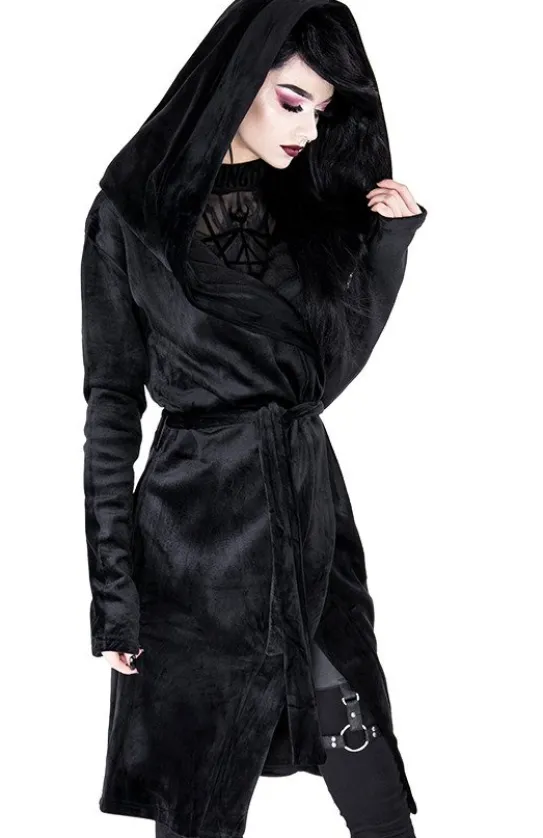 VELVET REAPER HOODIE, czarna gotycka aksamitna bluza z dużym kapturem-Restyle Hot