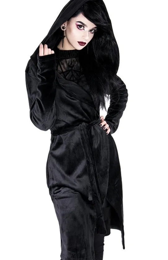 VELVET REAPER HOODIE, czarna gotycka aksamitna bluza z dużym kapturem-Restyle Hot