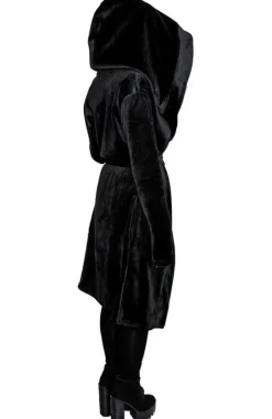 VELVET REAPER HOODIE, czarna gotycka aksamitna bluza z dużym kapturem-Restyle Hot