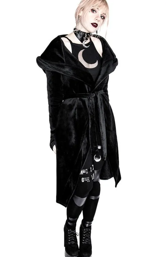 VELVET REAPER HOODIE, czarna gotycka aksamitna bluza z dużym kapturem-Restyle Hot