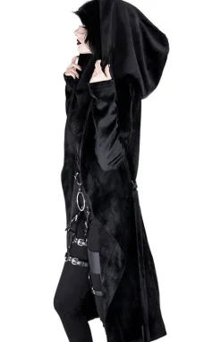 VELVET REAPER HOODIE, czarna gotycka aksamitna bluza z dużym kapturem-Restyle Hot