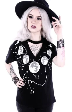 V-neck z chokerem gotycka koszulka z fazami księżyca "MOON PHASES"-Restyle Hot