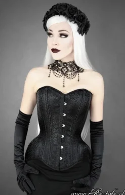 WH BROCADE OVERBUST Czarny, gotycki gorset mocno modelujący talię-Restyle Fashion