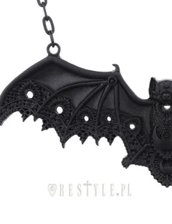 Wisior czarny nietoperz koronkowy, naszyjnik księżyc "LACE BAT BLACK PENDANT"-Restyle Clearance